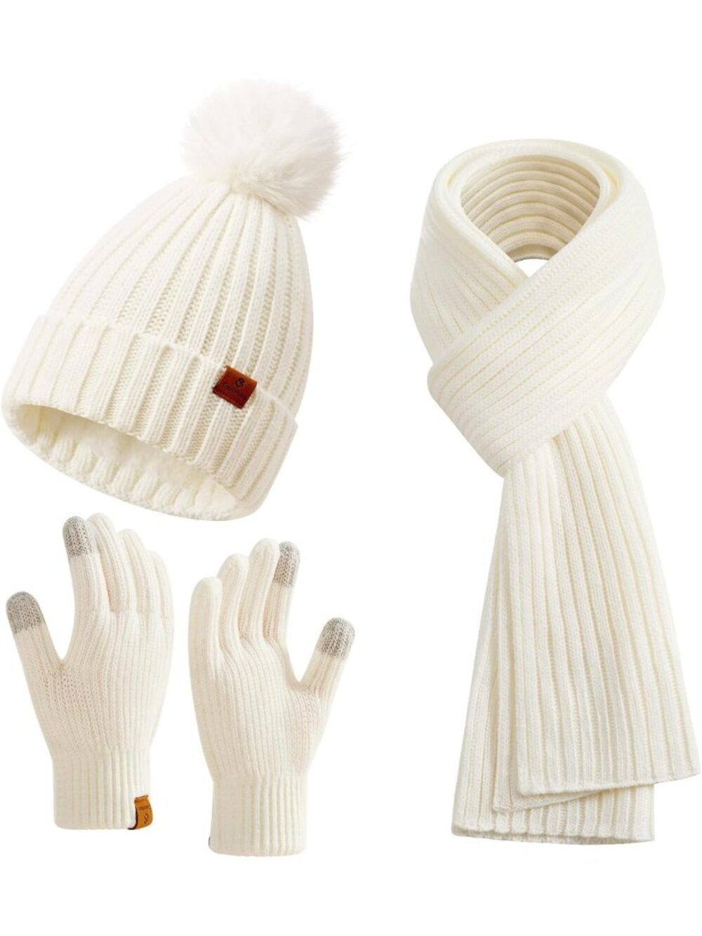 Cozy Women's Winter Hat Scarf & Gloves Set | Warm Beanie with Pom Pom, Cold